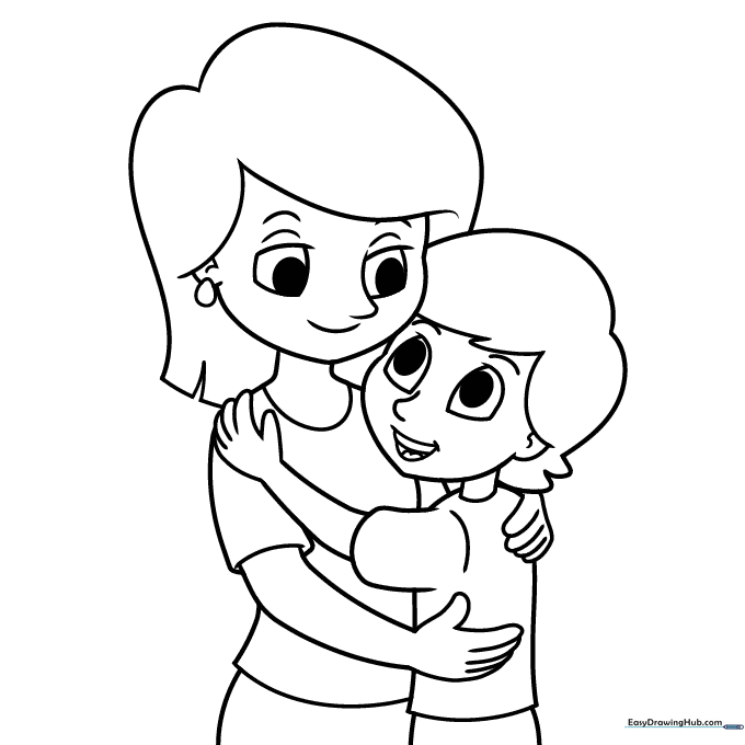 Easy Mother and Son Coloring Sheet