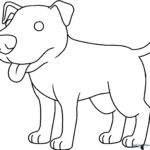 A friendly cartoon Pitbull with a wide smile and expressive eyes, outlined with clean, bold lines for easy coloring by children.