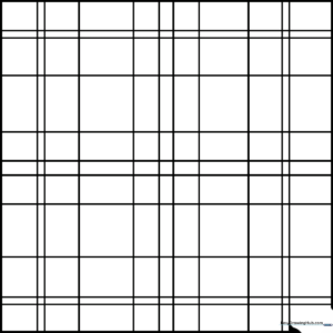 Black and white line art of a plaid fabric pattern featuring intersecting horizontal and vertical lines, designed for children to color.