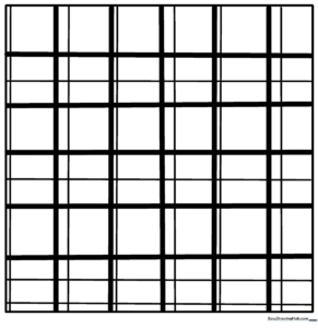 A printable geometric plaid pattern featuring intersecting horizontal and vertical lines, designed for children to practice coloring within defined shapes.