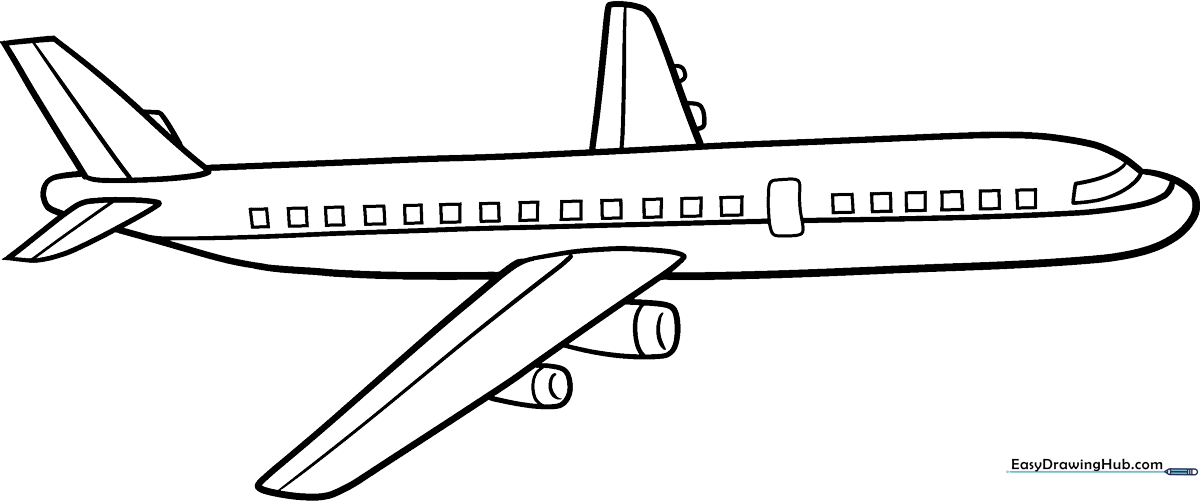 A friendly cartoon airplane with bold outlines, perfect for young children to color with crayons or markers.