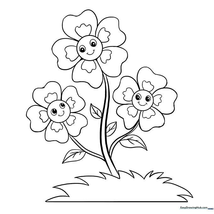 Cartoon Flowers Coloring Sheet