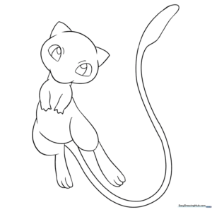 Line art of Mew, a legendary Psychic Pokémon, ready for coloring.