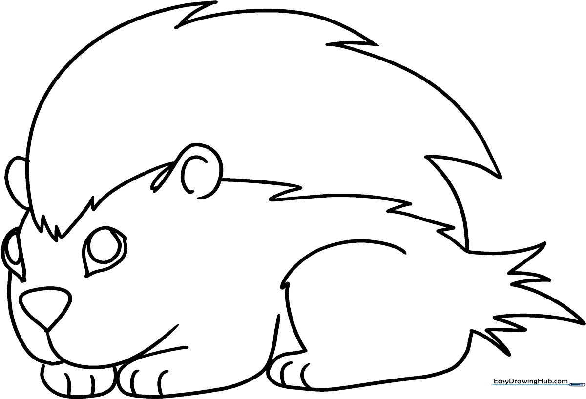 A friendly cartoon porcupine with large quills and a smiling face, outlined in bold lines for easy coloring by children.