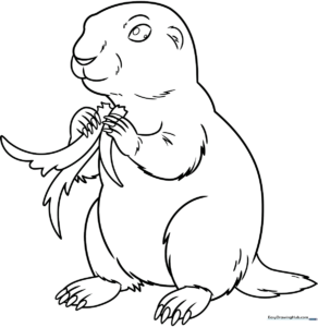 A friendly cartoon prairie dog standing upright with wide eyes, featuring bold, clear outlines perfect for young children to color.