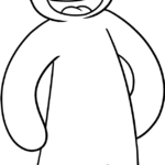 Black and white line art of the character Blue from Rainbow Friends, featuring his signature button eye and wide, friendly grin, ready for coloring.