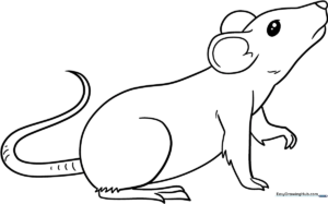A friendly cartoon rat with large ears and a long tail, featuring thick outlines for easy coloring by young children.