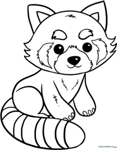 Black and white line art of a cute red panda sitting, featuring clear outlines for easy coloring by children.