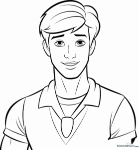 Black and white line art of Regular Ken featuring clean outlines for easy coloring by children.