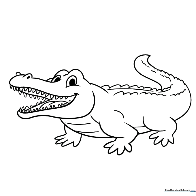 Cartoon Crocodile Drawing Coloring Sheet