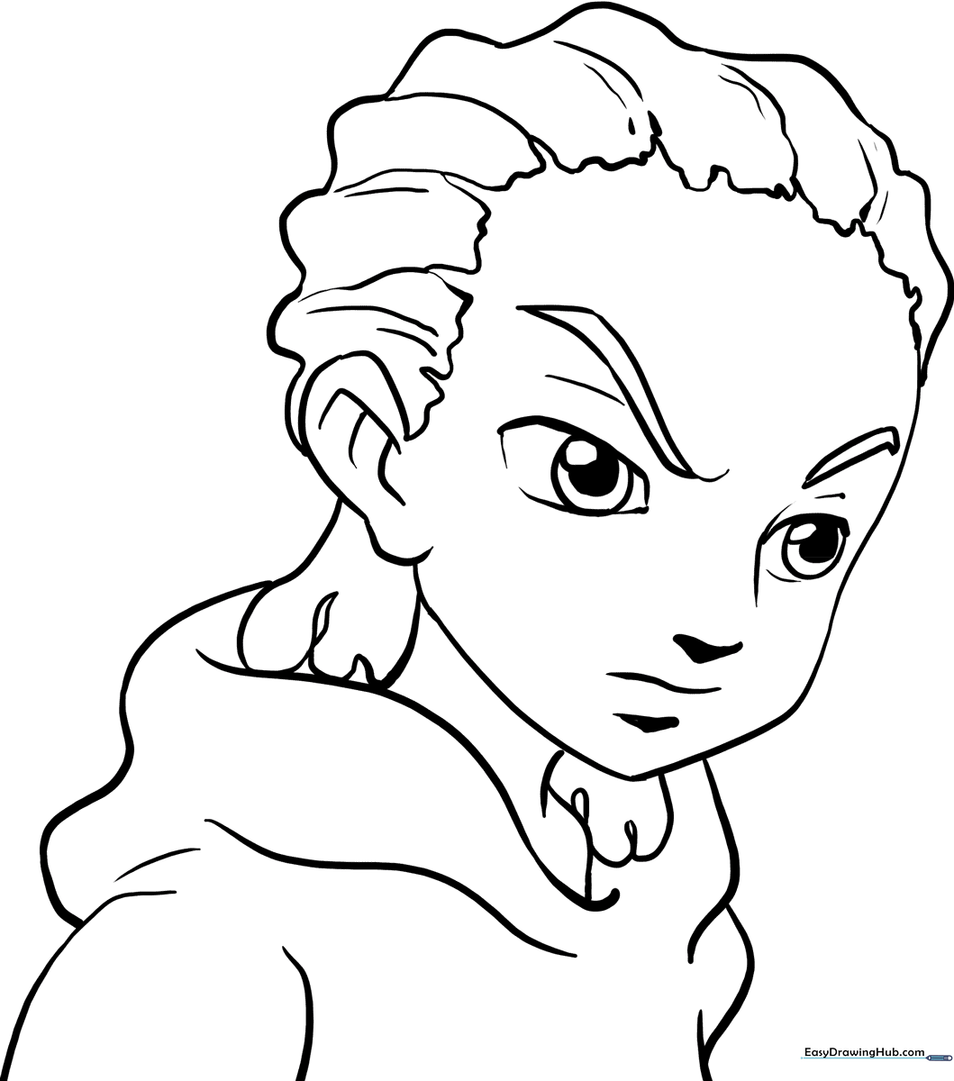 Black and white line art of Riley Freeman from The Boondocks, featuring bold outlines perfect for children to color with markers or crayons.