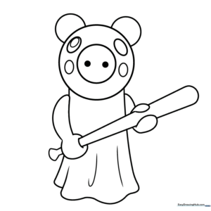 Printable Roblox Piggy character coloring sheet with distinct eye patch detail