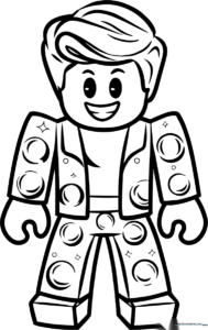 Roblox Disco Boy character standing in a dance pose with bold outlines for easy coloring by children.