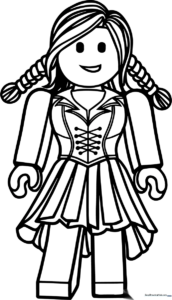 Black and white line art of a Roblox Goth Girl character with edgy hair and stylish outfit, ready for coloring.