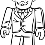 Black and white line art of the Roblox Monopoly Man character, featuring his signature top hat and suit, ready for coloring.