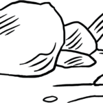 Black and white line art of various sized river rocks with smooth, rounded edges, designed for children to color.