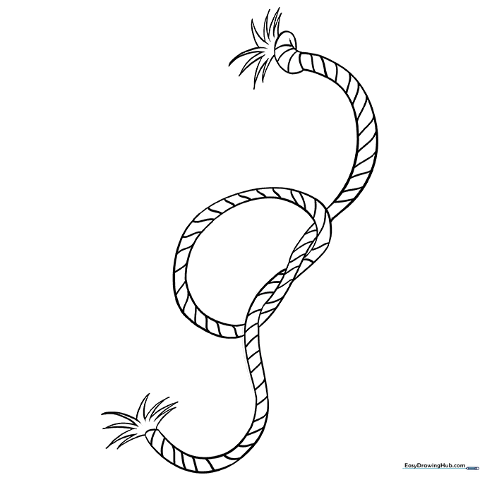 Black and white line art of a coiled rope with clear, thick outlines suitable for young children to color.