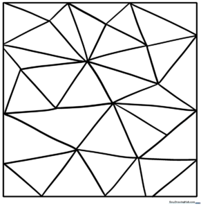 Black and white geometric zentangle pattern featuring interlocking rough triangles ready for coloring.
