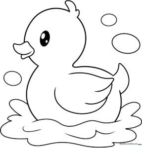 A friendly rubber duck with a rounded head and beak, featuring thick, clear outlines for easy coloring by young children.