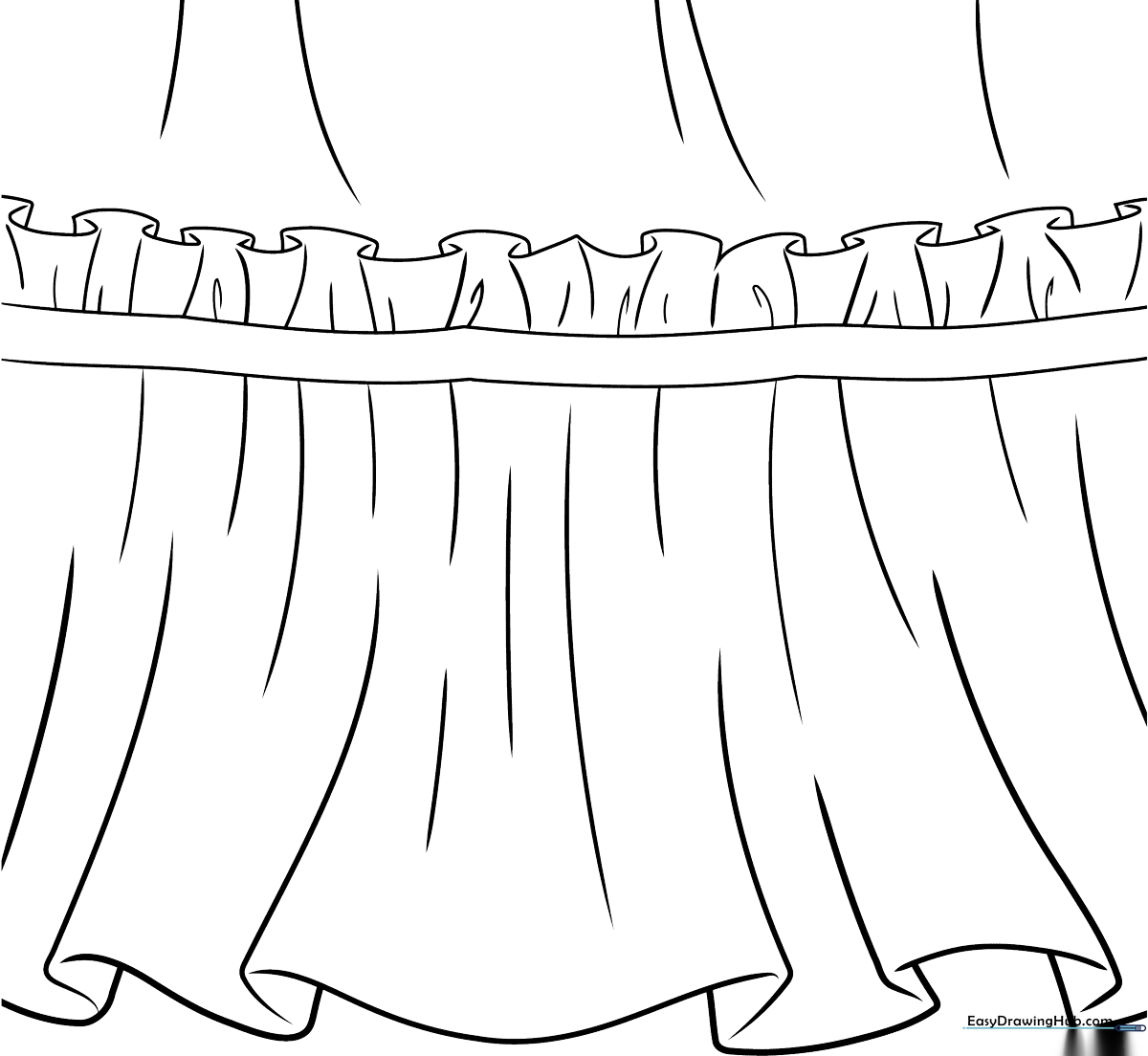 Black and white line art of fabric ruffles with clear, bold outlines for easy coloring by children