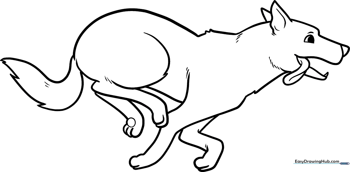 A cheerful cartoon dog running with ears flapping, featuring bold, clean outlines perfect for young children to color.