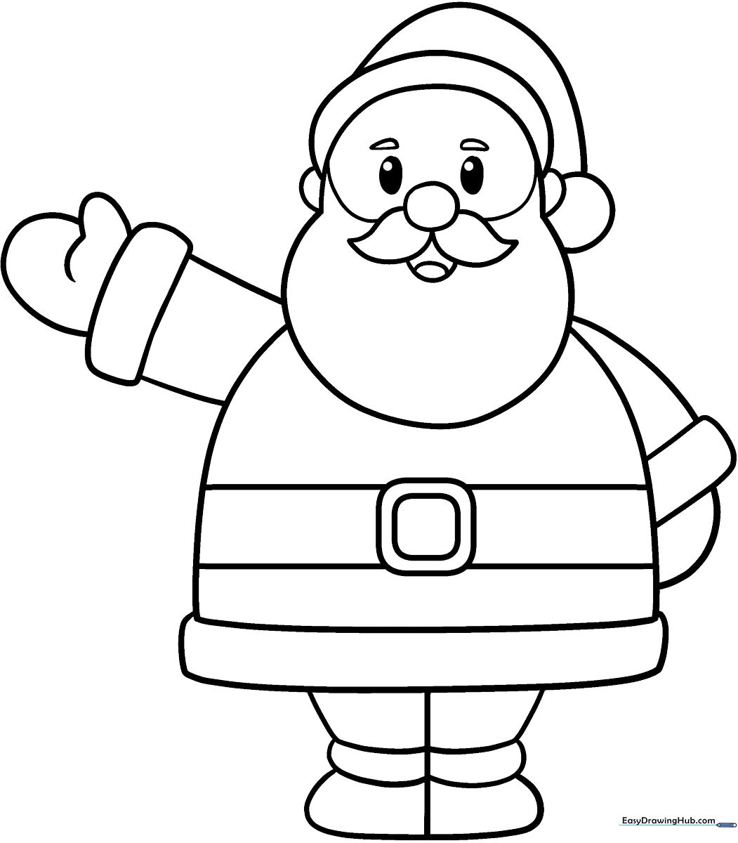 Black and white line art of Santa Claus with a bushy beard and hat, ready for children to color with crayons or markers.