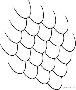 Close-up view of overlapping fish scale patterns on a white background, designed for children to practice coloring within defined geometric boundaries.