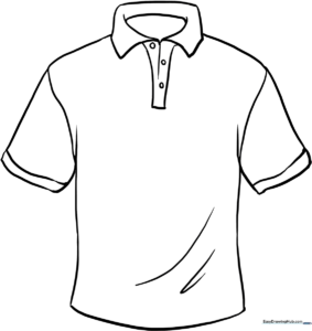 Black and white line art of a short-sleeved collared shirt, featuring clear outlines for easy coloring by young children.