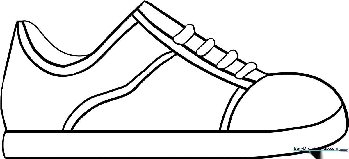 Clean line art of a classic sneaker, designed for children to color with clear outlines for easy filling.