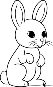 A friendly, simple bunny character with large ears and a round body, featuring thick outlines for easy coloring by young children.