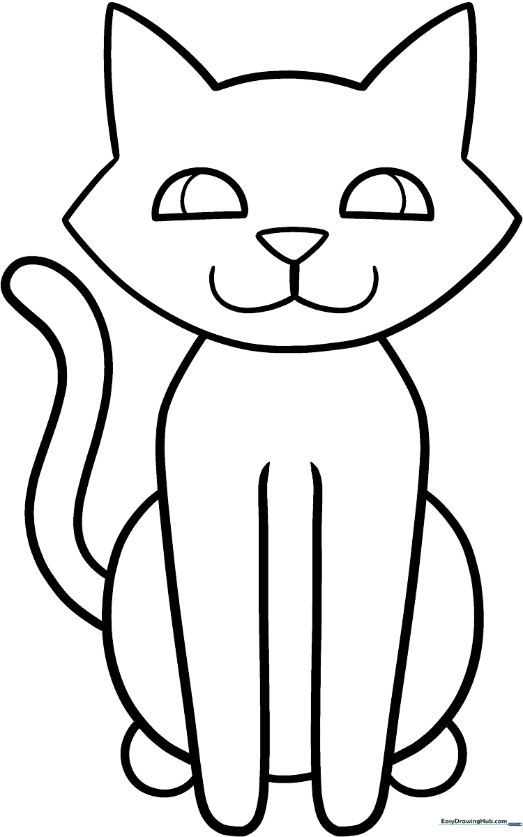A simple, bold-lined cat coloring page designed for young children to practice staying within the lines.