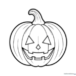 A friendly, simple jack-o'-lantern outline with a wide grin and triangular eyes, designed for children to color with crayons or markers.