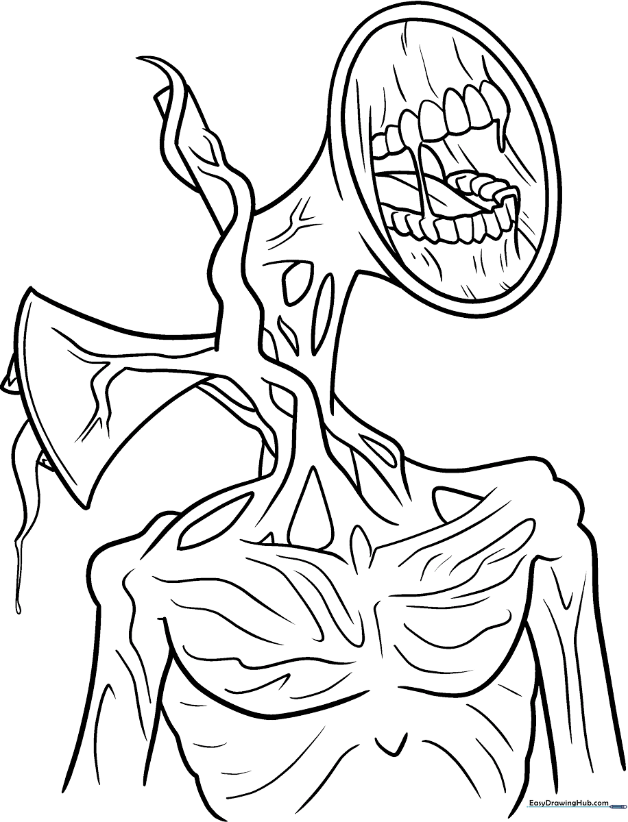 Black and white line art of Siren Head featuring the tall, thin humanoid figure with two sirens for a head, ready for coloring.