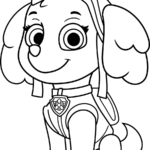 Black and white line art of Skye from PAW Patrol, featuring her signature aviator goggles and flight uniform, ready for children to color.