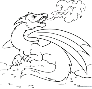 Detailed line art of Smaug the dragon in a resting pose, featuring sharp claws and textured wings ready for coloring.