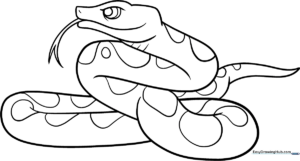 A friendly cartoon snake with large eyes and a curved body, featuring bold outlines perfect for children to color with markers or crayons.