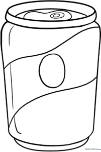 Black and white line art of a classic soda can with a pull tab, designed for children to color.