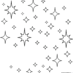 Black and white line art of a stylized star sparkle with bold outlines, designed for children to color with crayons or markers.