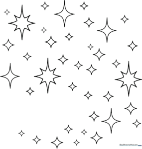 Black and white line art of a stylized star sparkle with bold outlines, designed for children to color with crayons or markers.