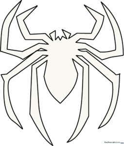 Bold black and white outline of the classic Spider-Man chest emblem, featuring a stylized spider design on a clean background for easy coloring.