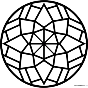 A black and white line art Star Mandala featuring symmetrical geometric patterns and star shapes, designed for children to color.