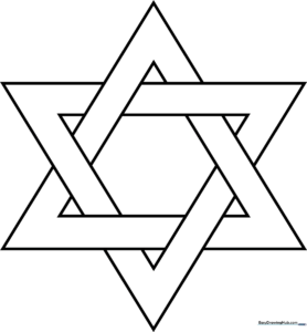 Black and white line art of a Star of David with bold, clear outlines, designed for children to color and practice staying within the lines.