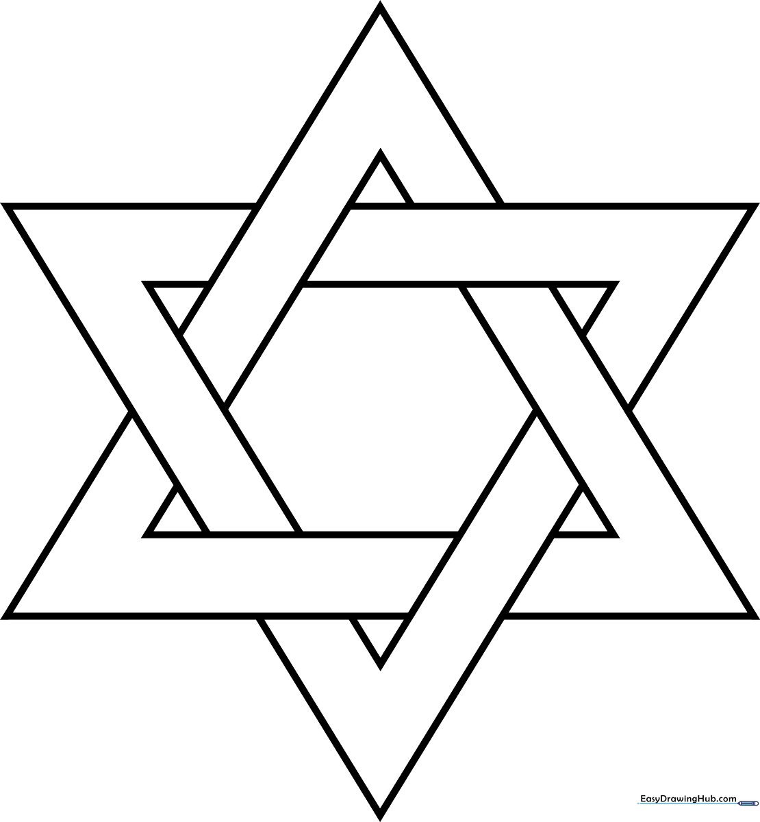 Black and white line art of a Star of David with bold, clear outlines, designed for children to color and practice staying within the lines.