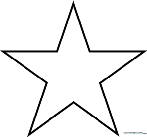 A clean, bold-lined five-pointed star illustration on a white background, optimized for children to color with crayons or markers.