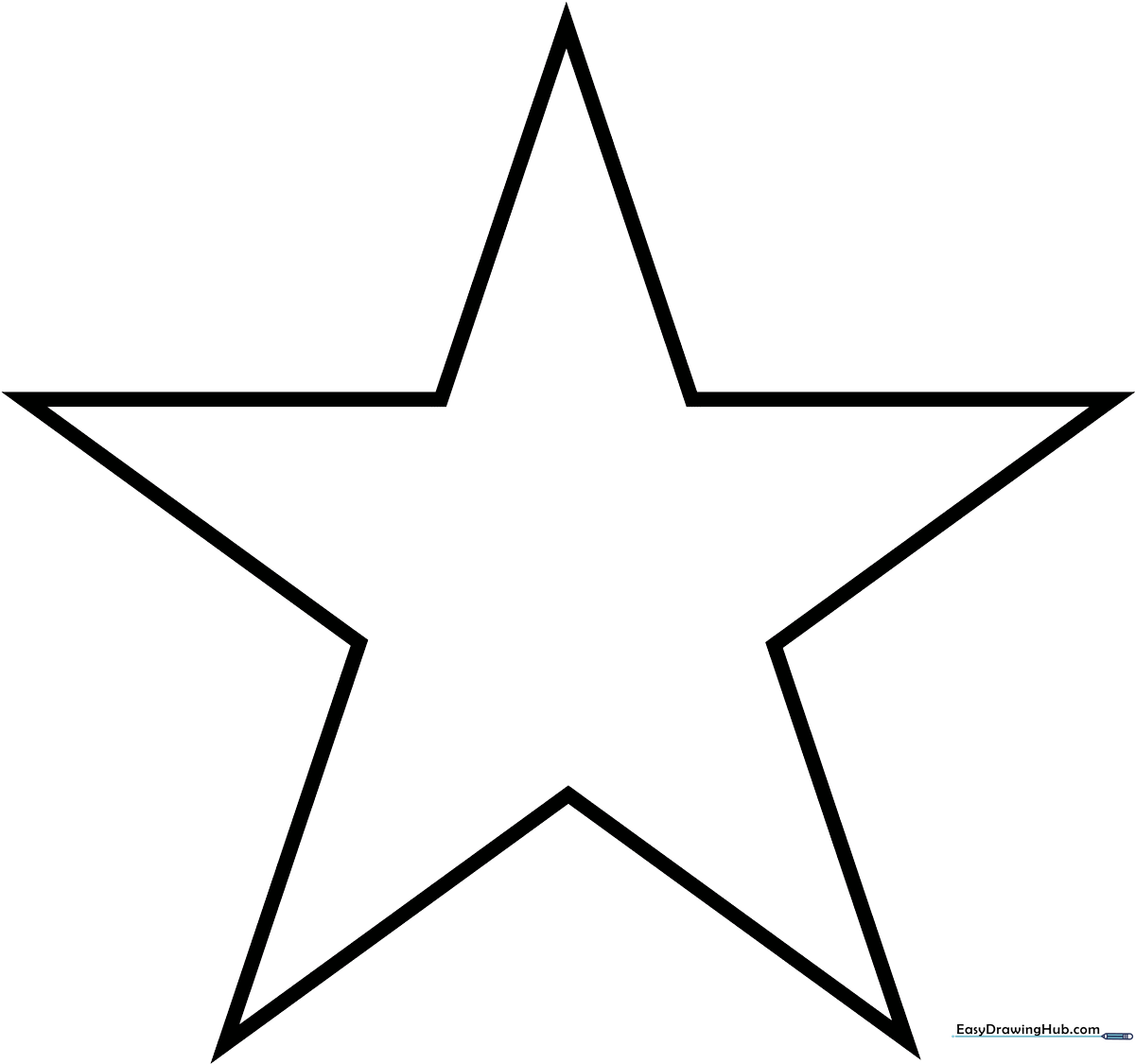 A clean, bold-lined five-pointed star illustration on a white background, optimized for children to color with crayons or markers.