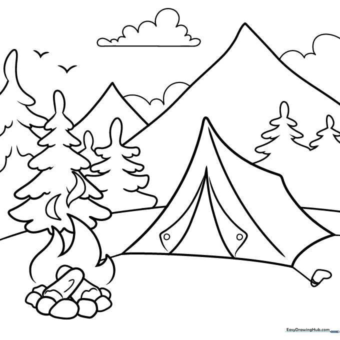 Camping Scene Coloring Page