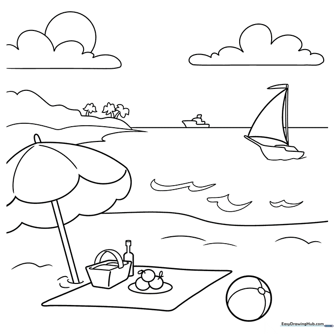 Summer Scenery Coloring Sheet