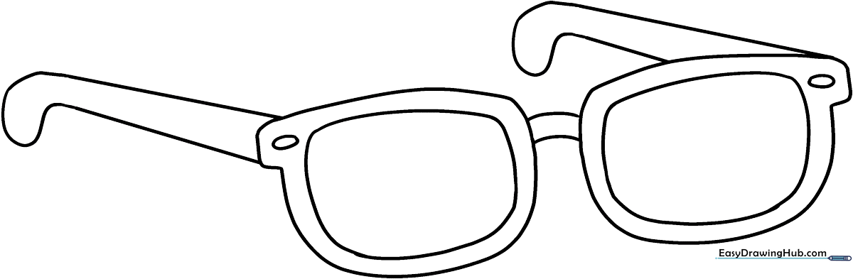 Black and white line art of classic sunglasses with thick frames, ready for children to color with markers or crayons.