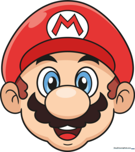 Close-up pencil sketch of Mario's face showing the construction lines for his hat and mustache.