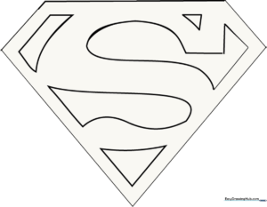 Black and white outline of the iconic Superman diamond-shaped logo, featuring clean lines for easy coloring by children.